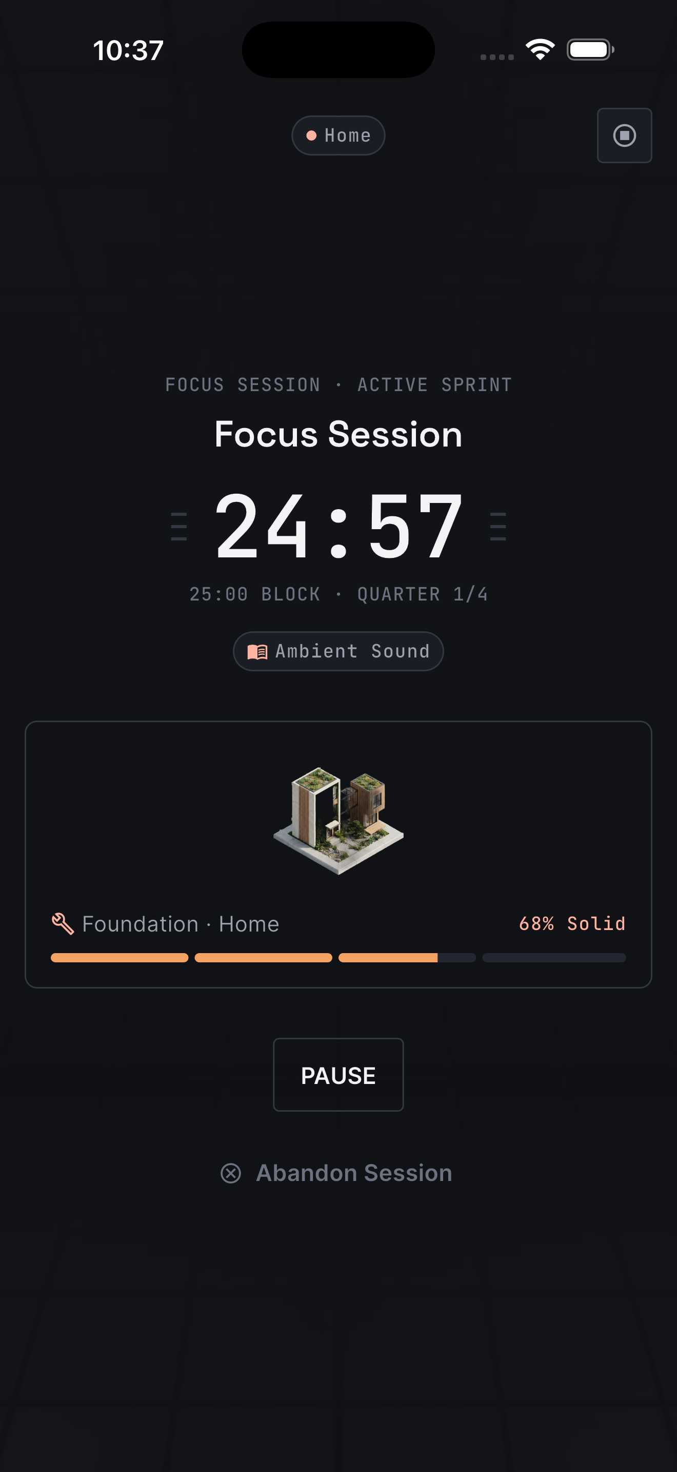 FICIL focus session screen