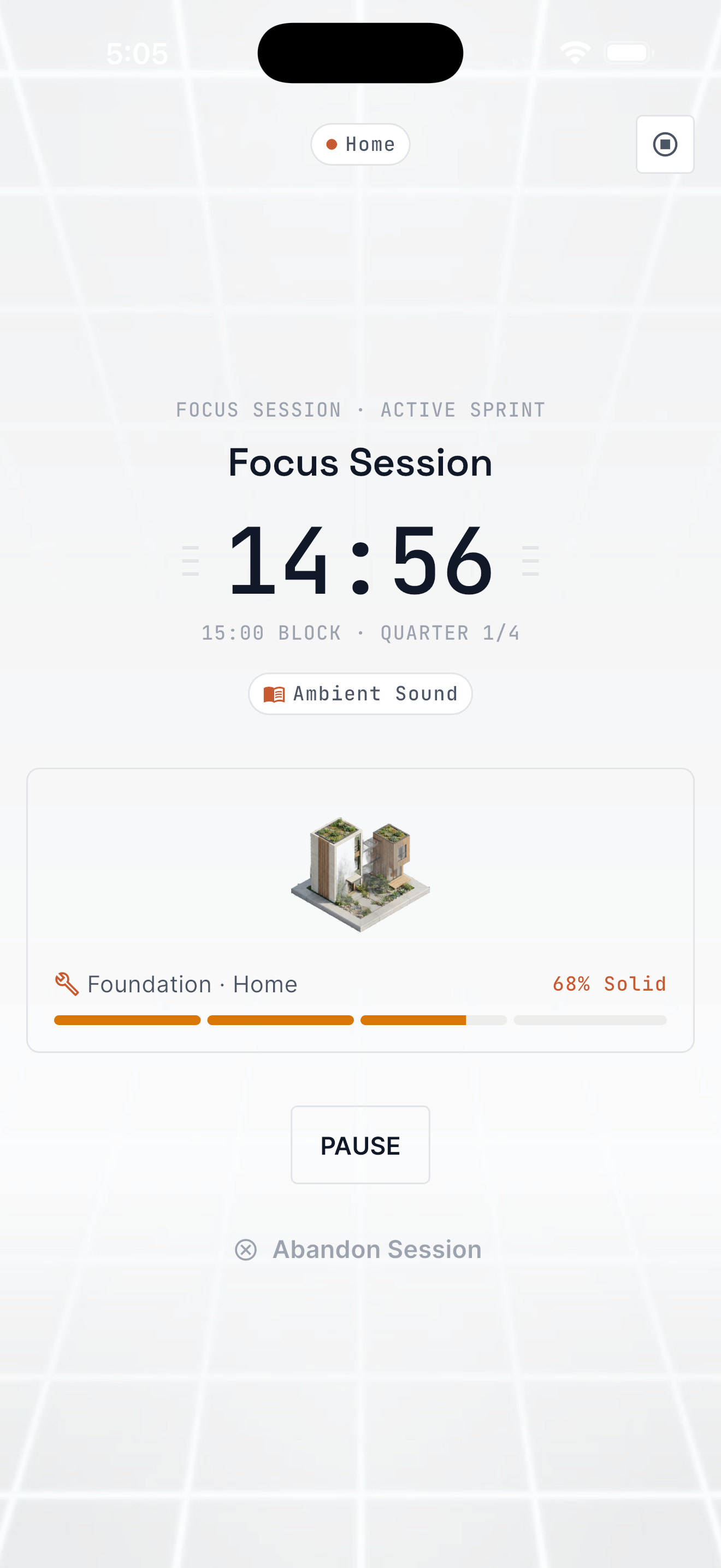 FICIL focus session screen